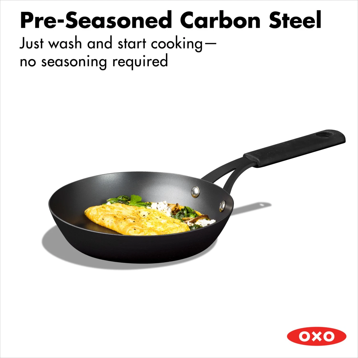 OXO Obsidian Carbon Steel 8" Frypan With Silicone Sleeve OXO Obsidian Carbon Steel 8" Frypan With Silicone Sleeve -OXO Kitchen Essentials cc005099 001 2