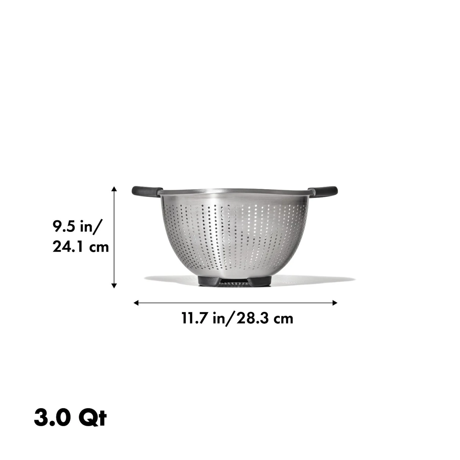 Stainless Steel 3 Qt./ 2.8L Colander Stainless Steel 3 Qt./ 2.8L Colander -OXO Kitchen Essentials gg 11330800 stainlesssteelcolander3qt apdp 01 dim